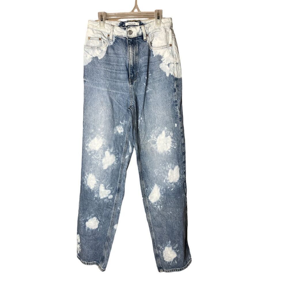 PacSun Womens 90s Boyfriend Jeans Blue Wash Bleach Spots High Waist Size 27
